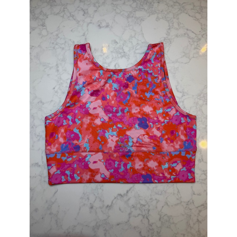Anthropologie Daily Practice Liana Sports Bra Large Pink Orange Watercolor